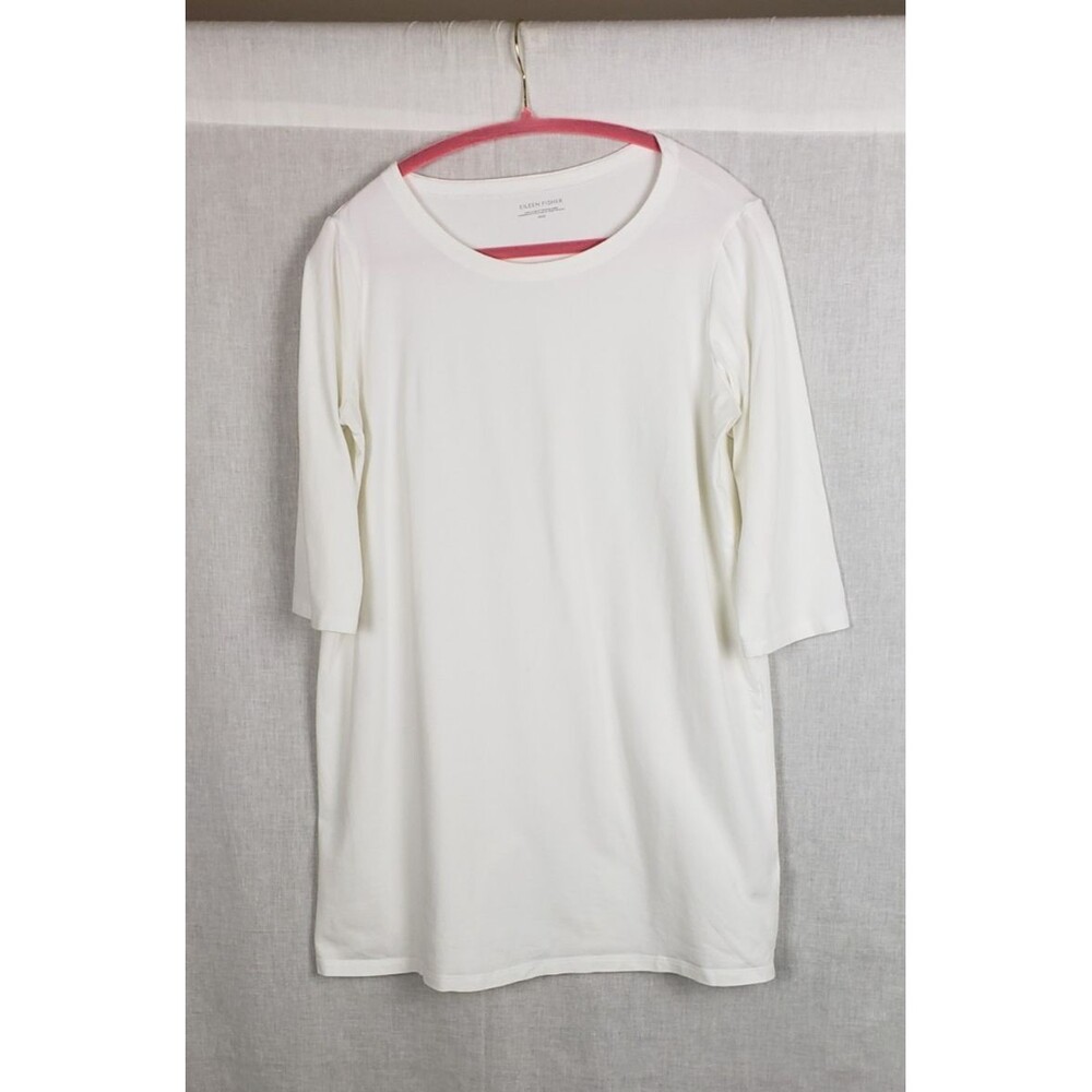 Eileen Fisher Ivory White Tunic Top‎ M Lagenlook Coastal Minimalist Casual USA